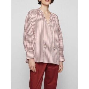 NWOT Hugo Boss Bateco Striped Long Sleeve Tie Fromt Oversized Tunic Shirt Sz 10